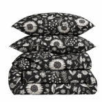 Premium satin bettwäsche set "Night Flowers". Bettwäsche 155x200, 135/140x200 cm, 200x200 cm, 200x220 cm. Elegantes schwarzes bettwäscheset mit zarten weißen landhausblumen.