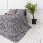 Premium satin bettwäsche set "Silent Grove". Lila Bettwäsche, 135/140x200 cm, 200x200 cm, 200x220 cm. Elegantes bettwäsche-set mit baumdesign und rosafarbener innenseite.