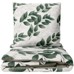 Premium satin bettwäsche set "Viridelle". Bettwäsche 155x200, 135/140x200 cm, 150x200 cm, 155/160x200 cm, 180x200 cm, 200x200 cm, 200x220 cm. Helles bettwäsche-set mit grünem blattmuster