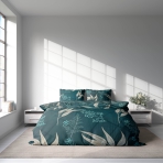 Bettwäsche set "Verdure". Bettwäsche 140x200, 135/140x200 cm, 200x200 cm, 200x220 cm. Elegantes dunkelgrünes bettwäscheset mit schönen blumenmustern, perfekt, um eine ruhige und stilvolle schlafzimmeratmosphäre zu schaffen.