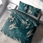 Bettwäsche set "Verdure". Bettwäsche 140x200, 135/140x200 cm, 200x200 cm, 200x220 cm. Dunkelgrünes bettwäscheset mit zarten blumenelementen, die ihrem schlafbereich einen raffinierten und von der natur inspirierten touch verleihen.