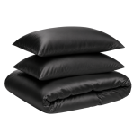 Seidenbettwäsche set "Onyx Silk". Bettwäsche einfarbig, 200x220 cm. Schwarzes seidenbettwäsche-set mit glänzender satinstruktur und eleganten glatten kissen. Seidenbettwäsche set "Onyx Silk". Bettwäsche einfarbig, 200x220 cm. Schwarzes seidenbettwäsche-set mit glänzender satinstruktur und eleganten glatten kissen.