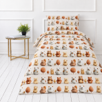 Kinderbettwäsche set "Besties". Bettwäsche 155x200, 135/140x200 cm, 150x200 cm, 155/160x200 cm. Bettwäsche auf hellcremem hintergrund mit bunten bären und bäumen. Kinderbettwäsche set "Besties". Bettwäsche 155x200, 135/140x200 cm, 150x200 cm, 155/160x200 cm. Bettwäsche auf hellcremem hintergrund mit bunten bären und bäumen.