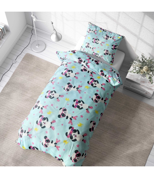 Kinderbettwäsche set "Panda Blue". Kinderbettwäsche