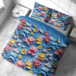 Kinderbettwäsche set "Sweet Companions". Bettwäsche 155x200, 135/140x200 cm, 150x200 cm, 155/160x200 cm. Fröhliches und farbenfrohes bettwäsche-set mit blumen- und spielzeugmotiven.