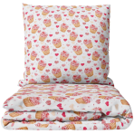 Kinderbettwäsche "Muffins". Bettwäsche 155x200, 100x140 cm, 135/140x200 cm, 150x200 cm, 155/160x200 cm. Helles bettwäsche-set mit rosa cupcakes und herzmuster Kinderbettwäsche "Muffins". Bettwäsche 155x200, 100x140 cm, 135/140x200 cm, 150x200 cm, 155/160x200 cm. Helles bettwäsche-set mit rosa cupcakes und herzmuster