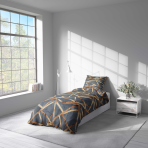 Bettwäsche set "Zafirion". Bettwäsche 155x200, 135/140x200 cm, 150x200 cm, 155/160x200 cm. Graphitfarbene bettwäsche mit geometrischem goldmuster.