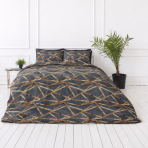 Bettwäsche set "Zafirion". Bettwäsche 155x200, 135/140x200 cm, 150x200 cm, 155/160x200 cm. Dunkle bettwäsche mit unregelmäßigem goldlinien-ornament.