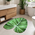 Badematte „Leaf mat“, 58x88 cm. Auffällige badematte mit großem tropischem blattmotiv und muster in grünen farben. Badematte „Leaf mat“, 58x88 cm. Auffällige badematte mit großem tropischem blattmotiv und muster in grünen farben.