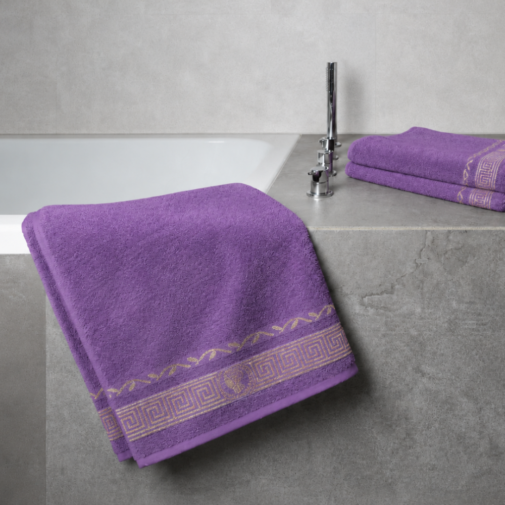 Badetuch „Violet olympian“, 50x100 cm, 70x140 cm. Luxuriöses handtuch aus hochwertigem material mit einzigartigem design.